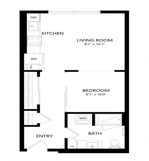 Floor plan for studio, 1 bath, 562 sqft
