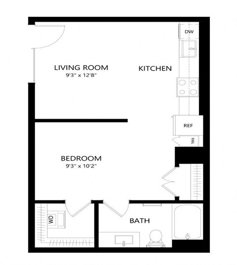Floor plan for studio, 1 bath, 535 sqft
