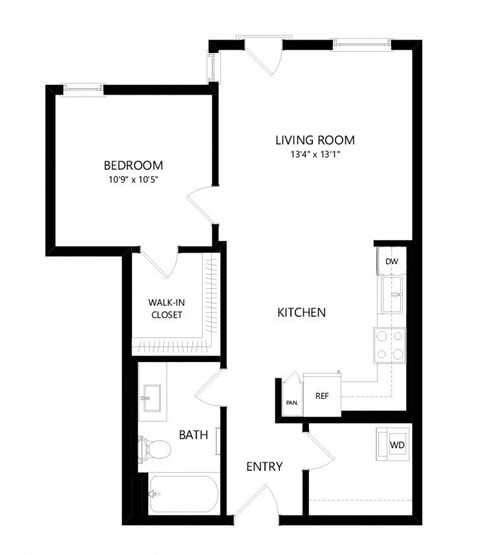 Floor plan for 1 bed, 1 bath, 710 sqft