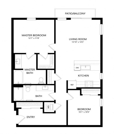 Floor plan for 2 beds, 2 baths, 1065 sqft