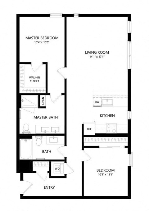 Floor plan for 2 beds, 2 baths, 1093 sqft