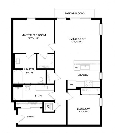 Floor plan for 2 beds, 2 baths, 1065 sqft