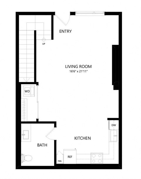 Floor plan for 1 bed, 1.5 baths, 1191 sqft