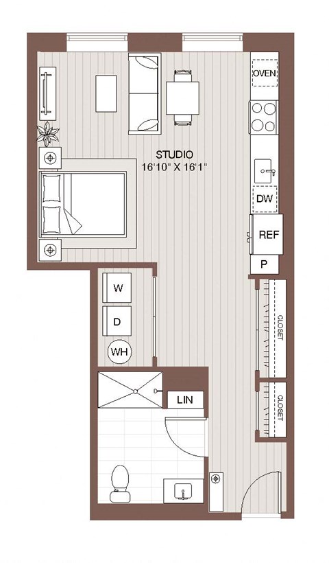 Floor plan for studio, 1 bath, 561 sqft