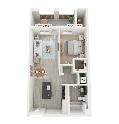Floor plan for 1 bed, 1 bath, 715 sqft