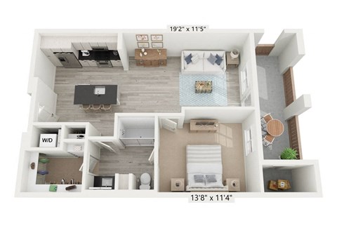 Floor plan for 1 bed, 1 bath, 779 sqft