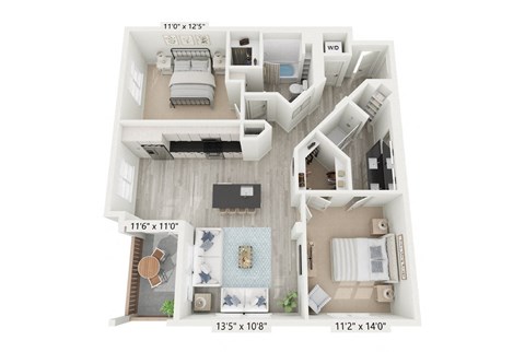 Floor plan for 2 beds, 2 baths, 1158 sqft
