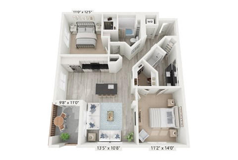 Floor plan for 2 beds, 2 baths, 1116 sqft