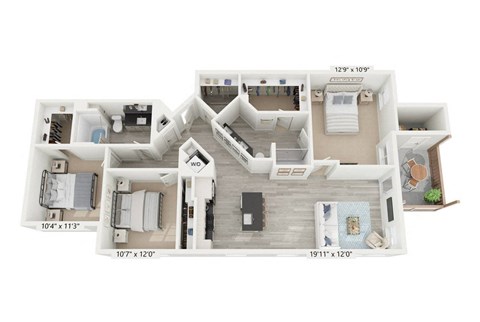 Floor plan for 3 beds, 2 baths, 1353 sqft