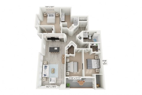 Floor plan for 3 beds, 2 baths, 1503 sqft
