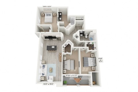 Floor plan for 3 beds, 2 baths, 1450 sqft