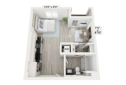 Floor plan for studio, 1 bath, 483 sqft