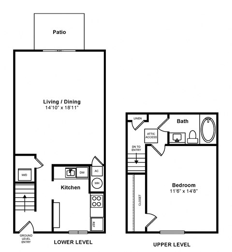 Floor plan for 1 bed, 1 bath, 780 sqft
