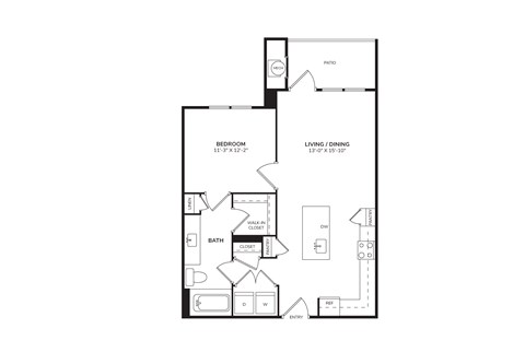 Floor plan for 1 bed, 1 bath, 757 sqft