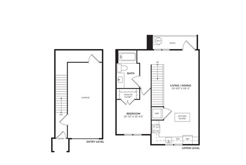 Floor plan for 1 bed, 1 bath, 813 sqft