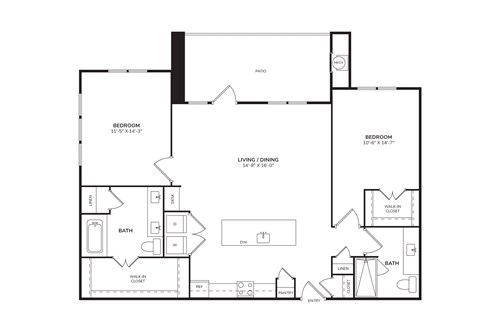 Floor plan for 2 beds, 2 baths, 1322 sqft