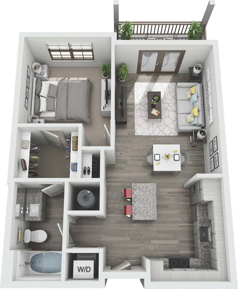 Floor plan for 1 bed, 1 bath, 675 sqft