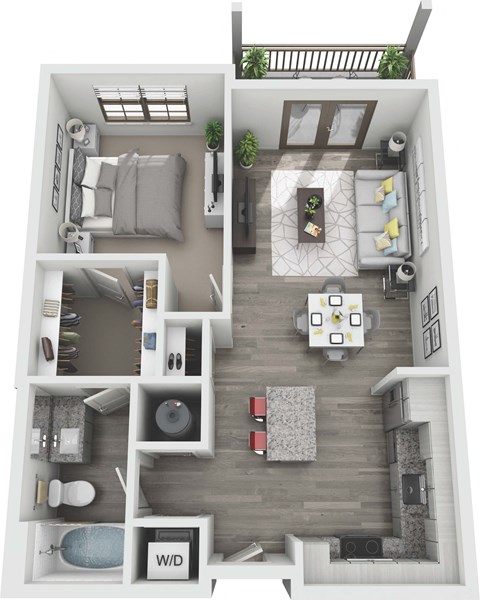 Floor plan for 1 bed, 1 bath, 720 sqft