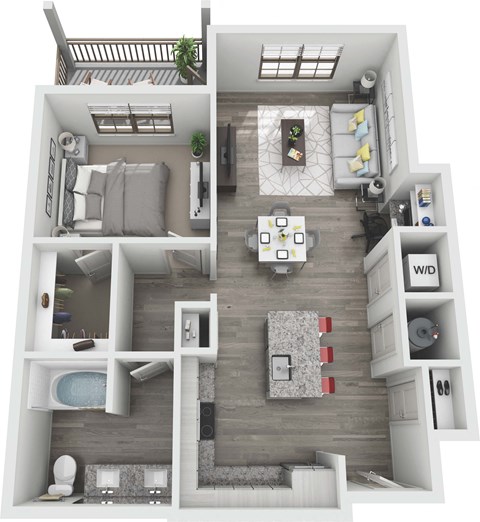 Floor plan for 1 bed, 1 bath, 785 sqft