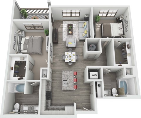 Floor plan for 2 beds, 2 baths, 1050 sqft