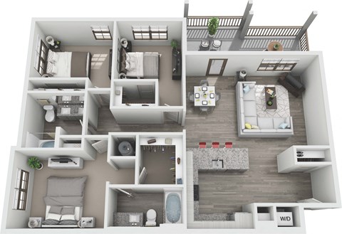 Floor plan for 3 beds, 2 baths, 1380 sqft