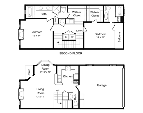 Floor plan for 2 beds, 2.5 baths, 1425 sqft