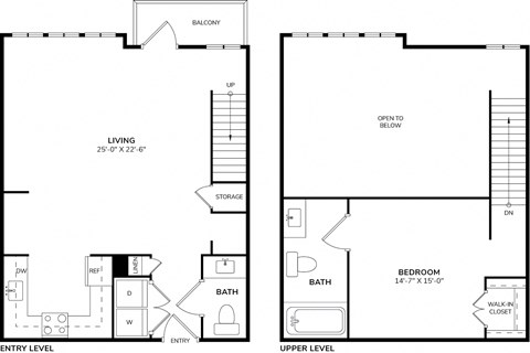 Floor plan for 1 bed, 1.5 baths, 1095 sqft