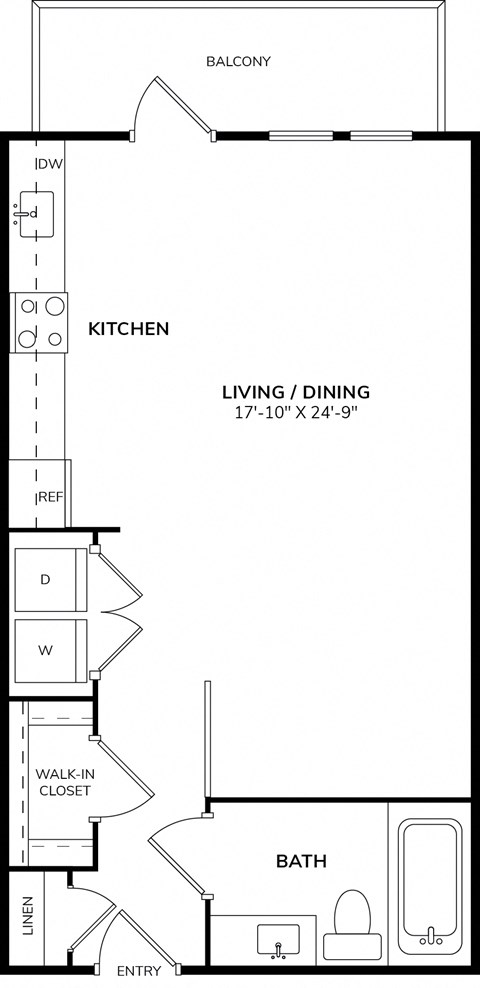 Floor plan for studio, 1 bath, 561 sqft