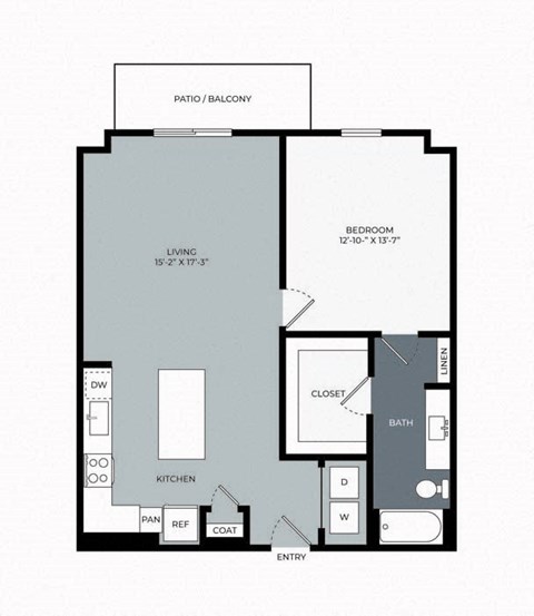 Floor plan for 1 bed, 1 bath, 929 sqft