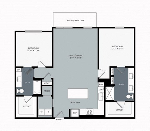Floor plan for 2 beds, 2 baths, 1350 sqft
