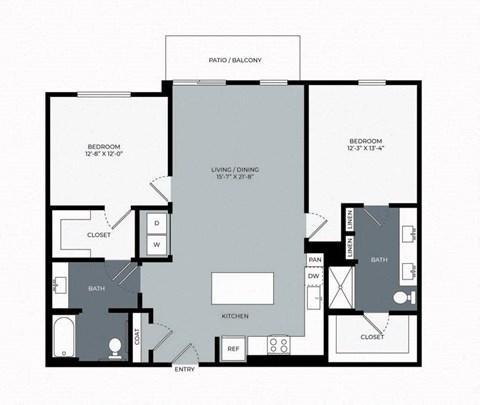 Floor plan for 2 beds, 2 baths, 1351 sqft