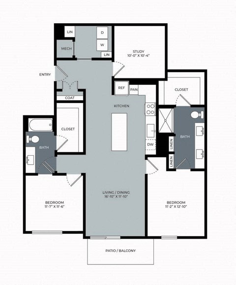 Floor plan for 2 beds, 2 baths, 1356 sqft