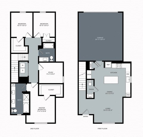 Floor plan for 3 beds, 2.5 baths, 1769 sqft