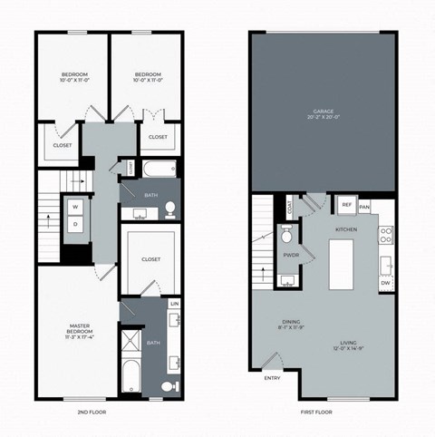 Floor plan for 3 beds, 2.5 baths, 1637 sqft
