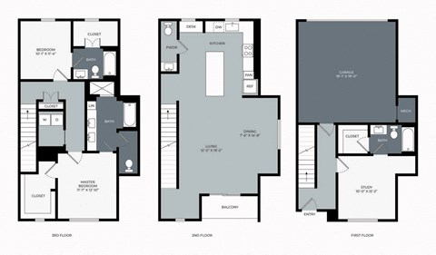Floor plan for 3 beds, 3.5 baths, 2051 sqft