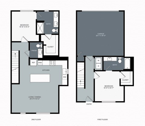 Floor plan for 2 beds, 2.5 baths, 1407 sqft