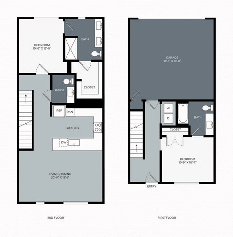 Floor plan for 2 beds, 2.5 baths, 1319 sqft