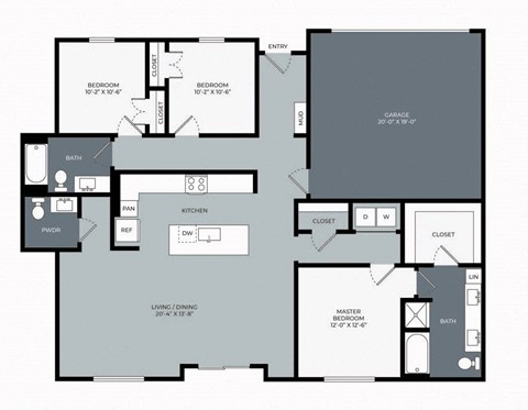 Floor plan for 3 beds, 2.5 baths, 1655 sqft