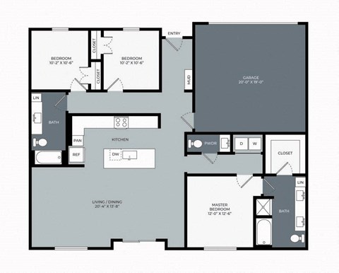 Floor plan for 3 beds, 2.5 baths, 1599 sqft