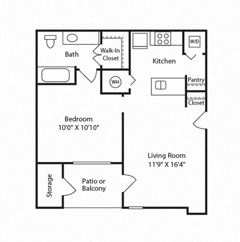 Floor plan for 1 bed, 1 bath, 560 sqft