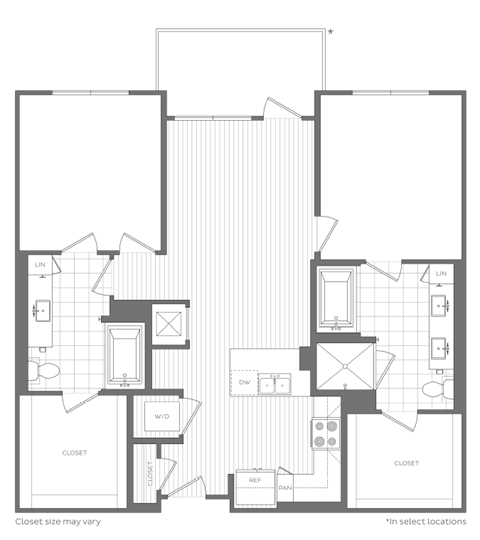 Floor plan for 2 beds, 2 baths, 1138 sqft