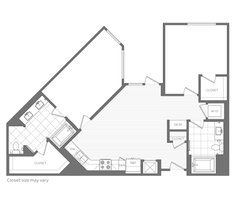 Floor plan for 2 beds, 2 baths, 1162 sqft
