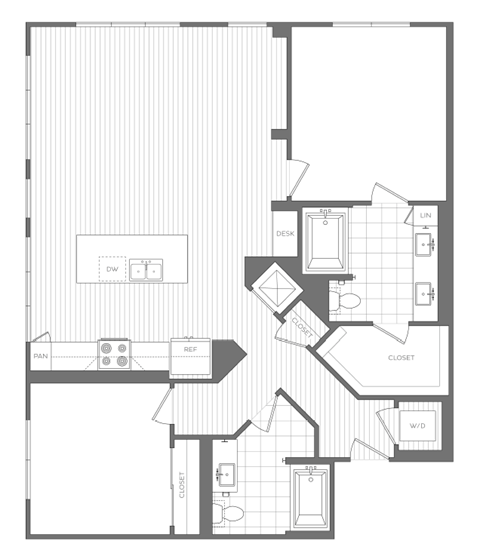Floor plan for 2 beds, 2 baths, 1269 sqft