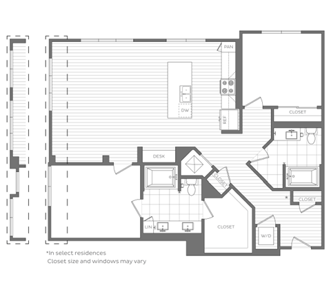 Floor plan for 2 beds, 2 baths, 1356 sqft