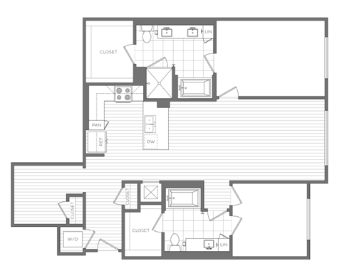 Floor plan for 2 beds, 2 baths, 1352 sqft