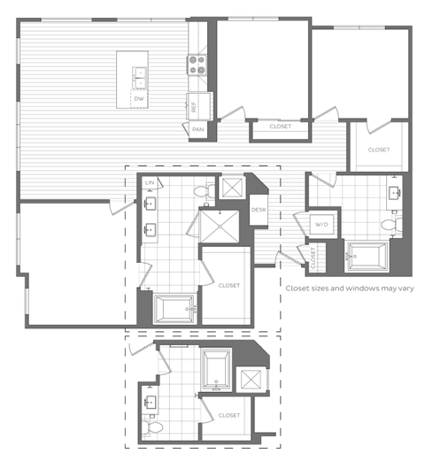Floor plan for 3 beds, 2 baths, 1514 sqft