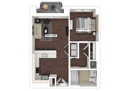 Floor plan for 1 bed, 1 bath, 755 sqft