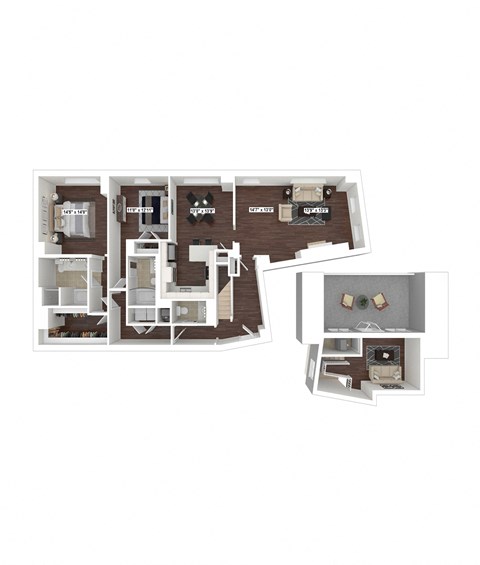Floor plan for 2 beds, 2.5 baths, 1923 sqft