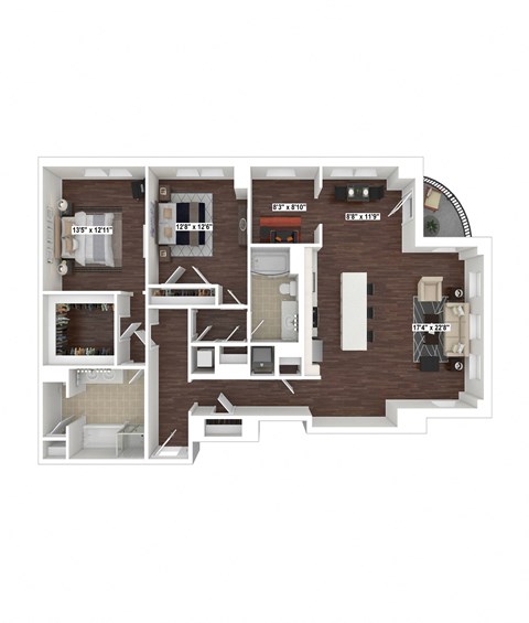 Floor plan for 2 beds, 2 baths, 1613 sqft