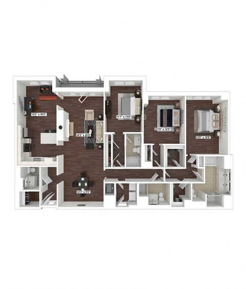 Floor plan for 3 beds, 3.5 baths, 2144 sqft
